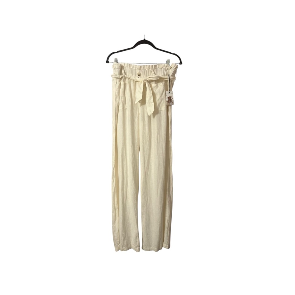 NWT! Ivory White Sincerely Jules Belted Wide-Leg Linen Paper-bag Pants